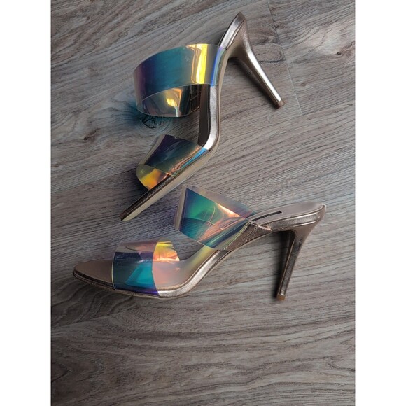 SJP Sarah Jessica Parker Iridescent PVC Mule Sandal Heels Women 8.5 EU 39 - Picture 10 of 16
